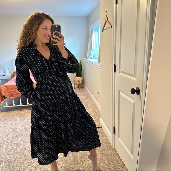 Madewell Navy Blue White Cross Cotton Long Sleeve Maxi Dress Small - Picture 3 of 14